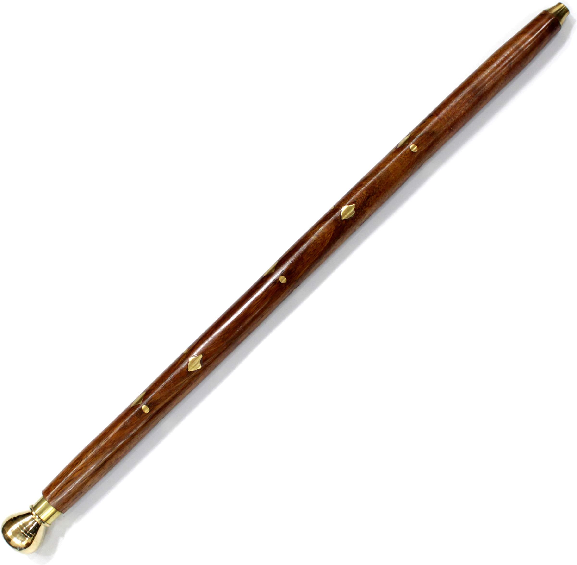 5MOONSUN5's Handcrafted Decorative Walking Rule Swagger Wooden Stick with Brass Inlay Design Walking Swagger Stick Steampunk Gears 24 inch with Brass Handle