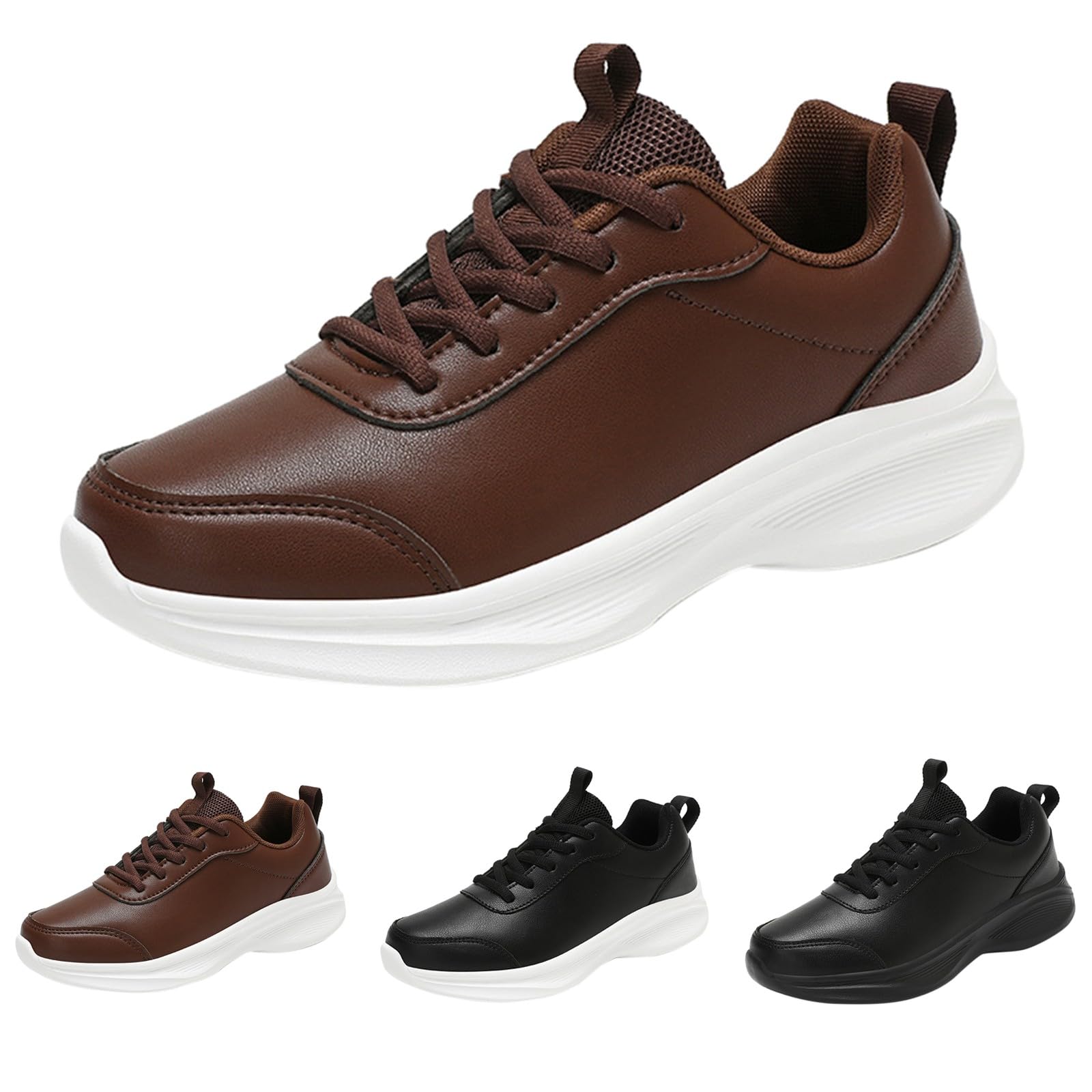 Baskets pour femme - Noir - Avec semelle blanche - Légères - En cuir - Antidérapantes - Respirantes - Chaussures de tennis épaisses - Avec lanières - Chaussures de fitness - Chaussures de marche