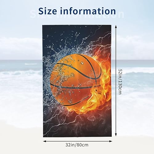 Miniatura 4 de VOOHDDY Toalla de playa fresca de pelota de baloncesto, grande, suave, absorbente, de secado rápido, toallas de baño de gran tamaño para baño,