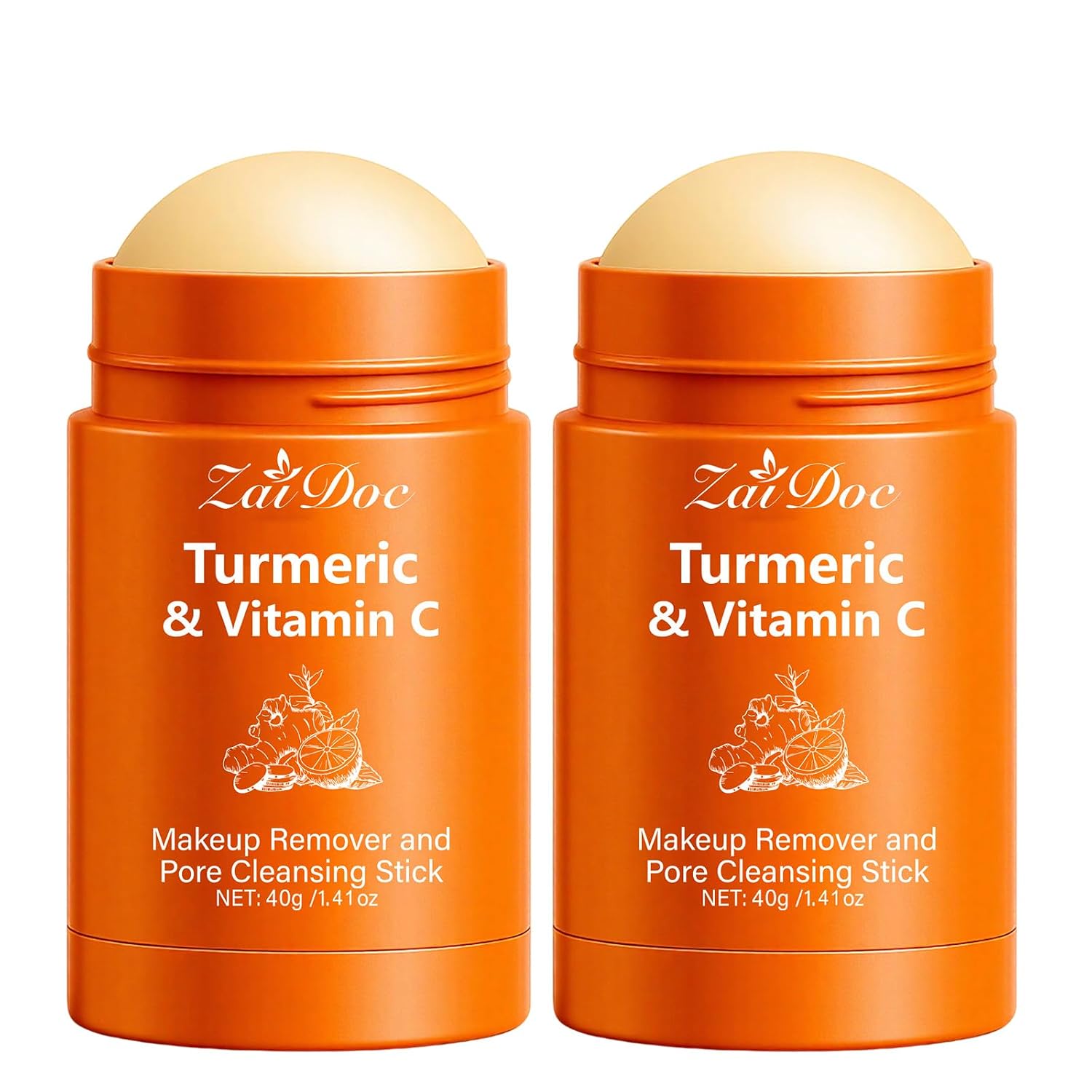 2 Packs Pore Cleansing Makeup Remover Stick, Turmeric & Vitamin C Formula for Sensitive Skin, Gentle Make Up Melting Cleanser & Waterproof Mascara Remover, Travel-Friendly, 1.41 Oz*2