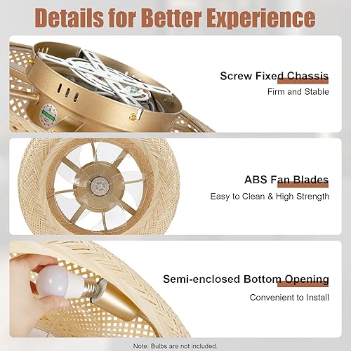 Miniatura 8 de OUKANING Lámpara de techo de ratán de mimbre, lámpara de techo de granja, lámpara de araña de ratán tejido vintage para bar, hotel, isla de cocina,