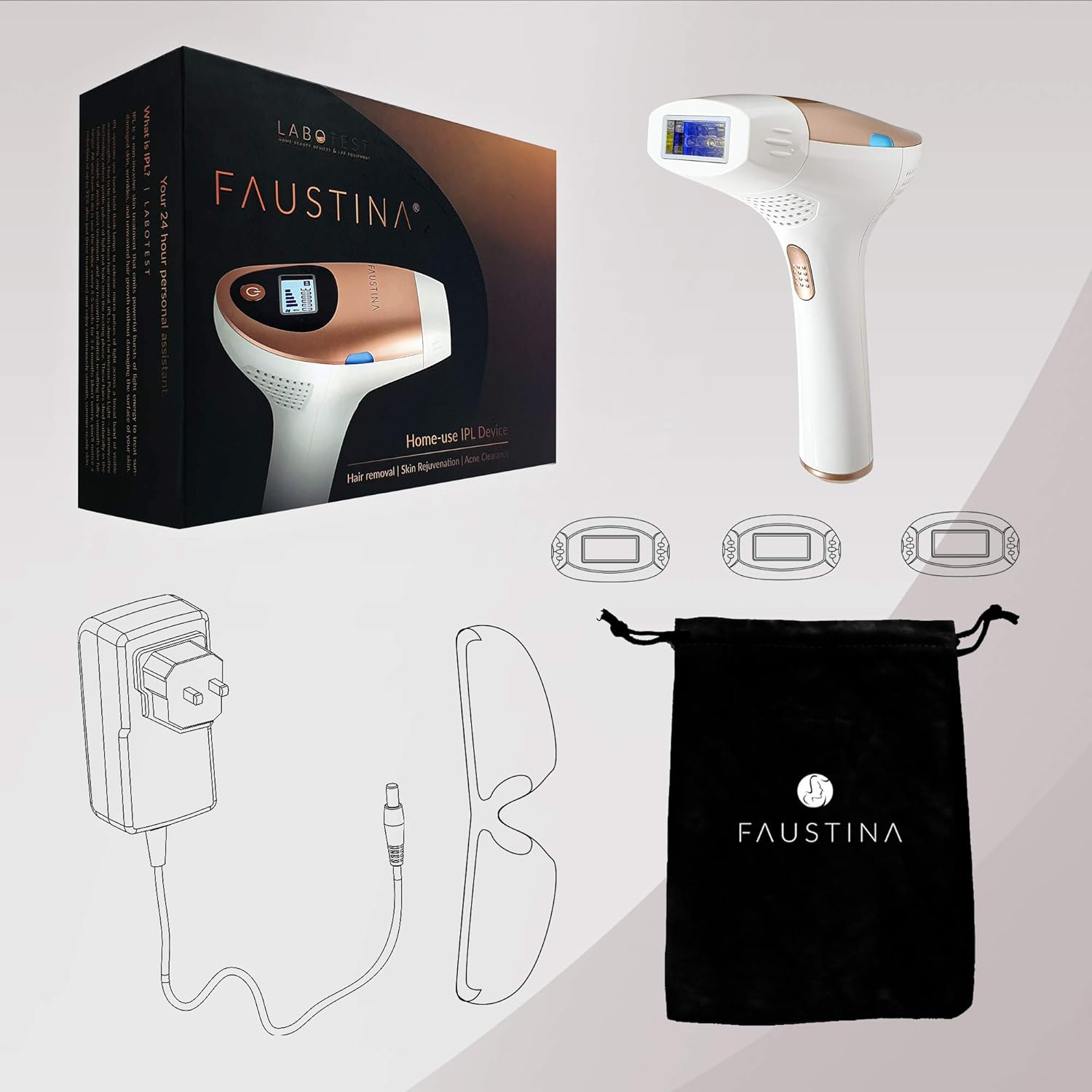 Faustina 3-in-1 IPL Hair Removal Device (3 Lamps, 1,500,000 Shots) Permanent Results for Face & Body, 5 Energy Levels