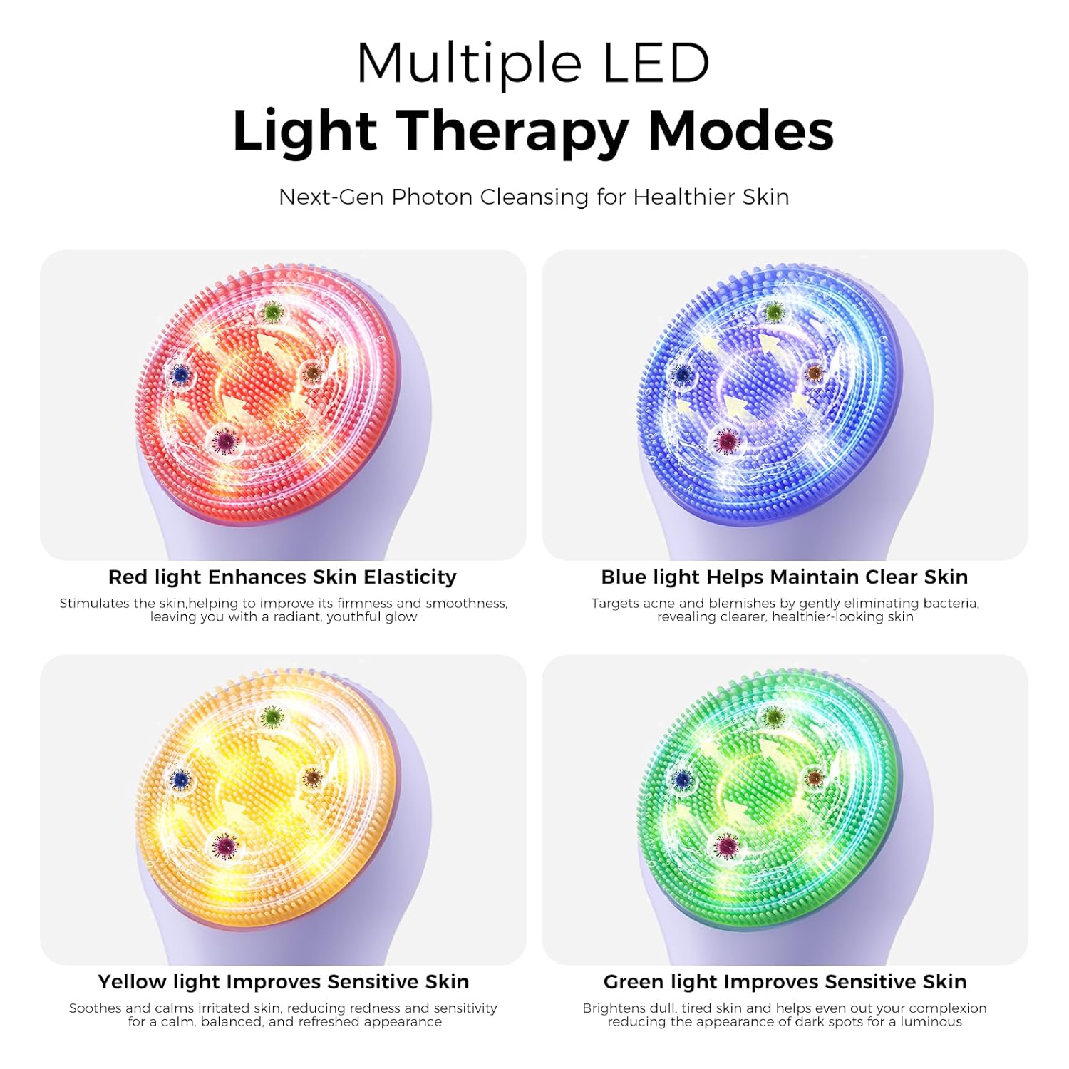 Face Scrubber Facial Cleansing Brush - Waterproof and Rechargeable Face Cleansing Brush with 4 LED Gentle Light, Cleansing, Exfoliating and Massaging, Electric Face Scrub Brush for Men & Women - Image 2