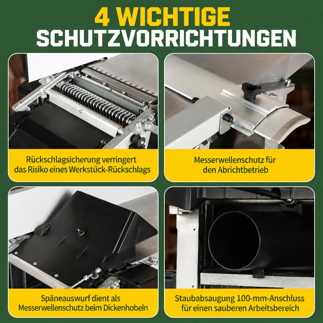 PT260A Hobelmaschine, Abricht- & Dickenhobelmaschine, 2200 W, 260 mm Hobelbreite, 160 mm Durchlasshöhe, 6500 U/min, 3 mm Spanabnahme, Abrichtanschlag, kompakt & mobil
