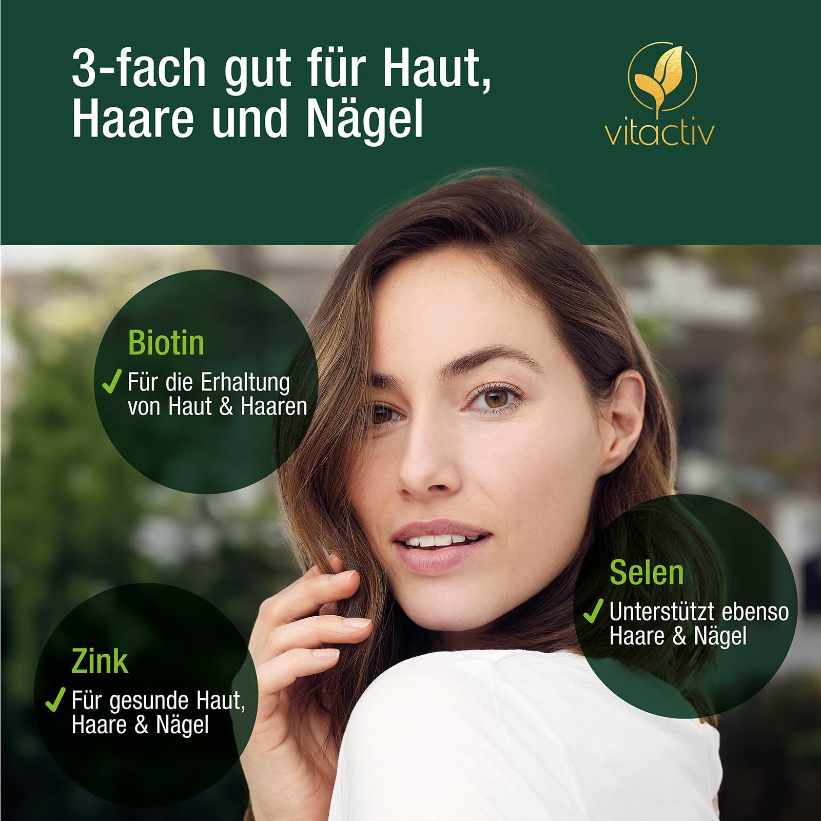 VITACTIV Biotin Zink Selen - Haut Haare Nägel Tabletten, Hochdosiert mit 10000 mcg Biotin pro Tagesverzehr - Herstellung in Deutschland, Laborgeprüft - Vegan, Zuckerfrei - 1095 Stück, Jahresvorrat
