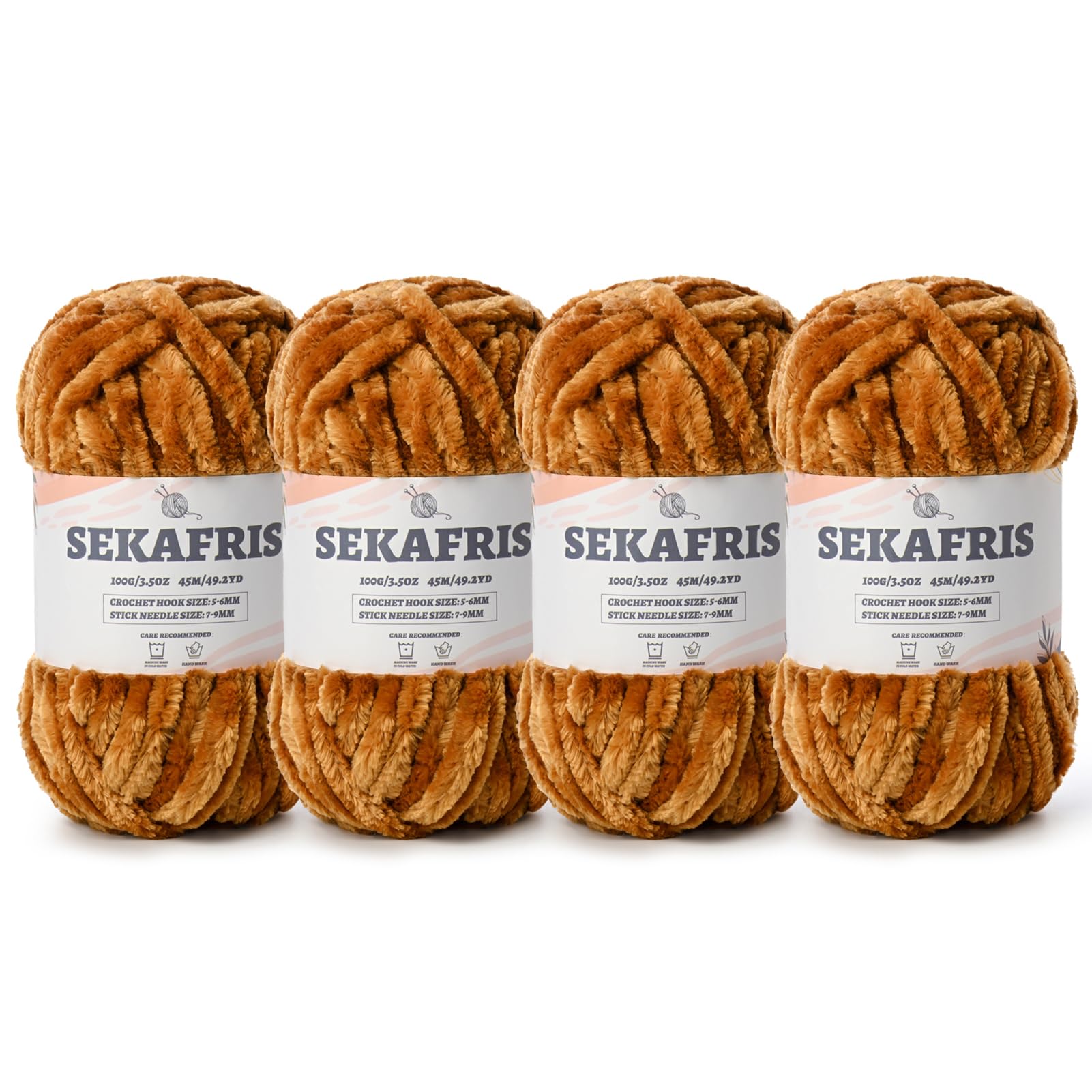 Chenille Velvet Soft Yarn Brown 4 Pack