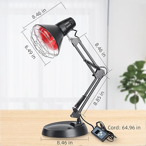 Miniatura 7 de Terapia de luz roja infrarroja con base resistente, dispositivo de lámpara de calor con bombilla de 150 W, juego de lámpara de calor de luz