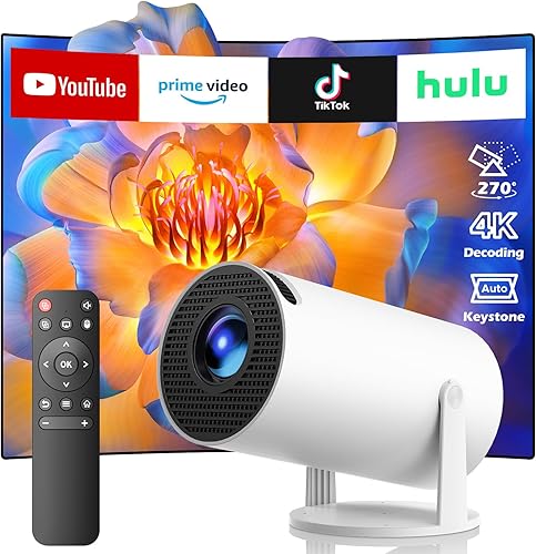 Proyector con WiFi y Bluetooth, mini proyector, compatible con Android 11.0, proyector de película portátil Android 11.0, rotación de 270,