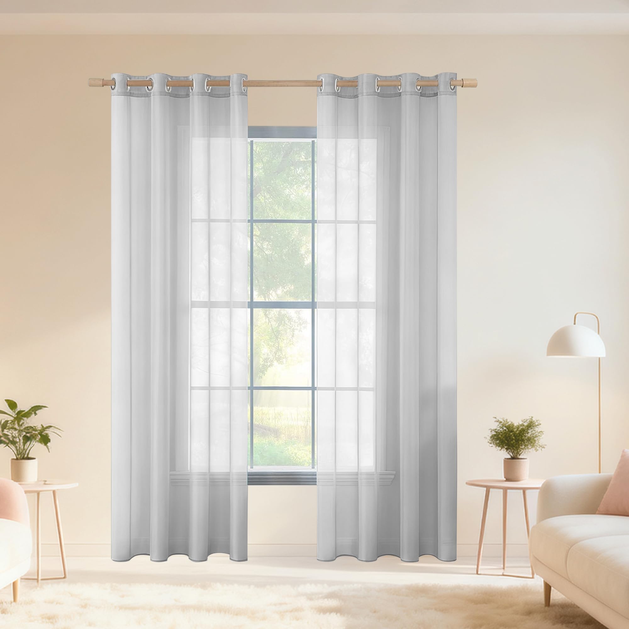 Rideaux voilages oeillet 320 x 285 cm gris clair pour grand salon