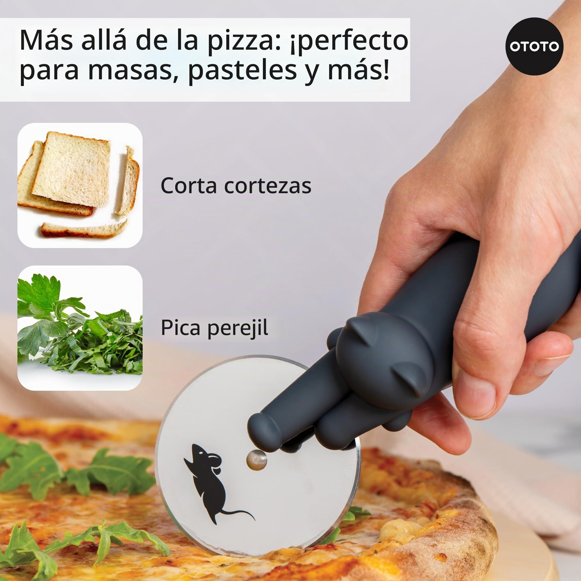 OTOTO Kitty Cut Cortador de pizza – Cortadores de pizza de acero inoxidable – Gadgets de cocina divertidos y regalos de cocina, regalo de gato para mujeres amantes de los gatos