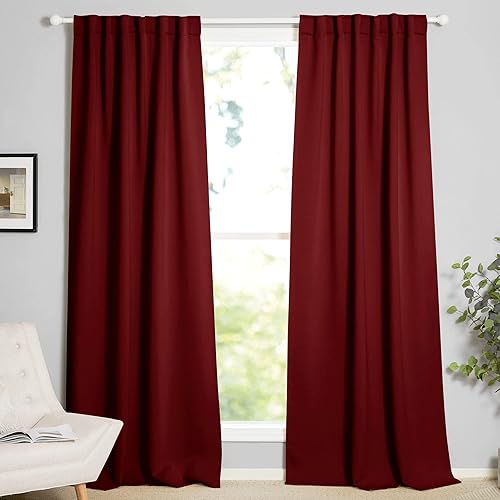 Miniatura 22 de Cortinas opacas con pestaña trasera y bolsillo para barra, cortinas opacas sólidas con aislamiento térmico para sala de estar, dormitorio (negro,