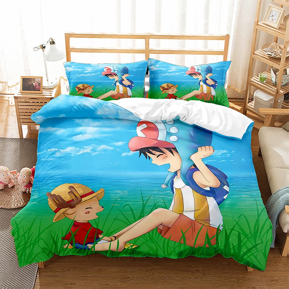 Ste-X Op 06 One Piece Luffy Chopper Zoro Bedding Sets - 100% Washed Cotton Duvet Covers Set Breathable Durable Soft - Hotel Quality With Zipper Closure (135X200cm(Single),)
