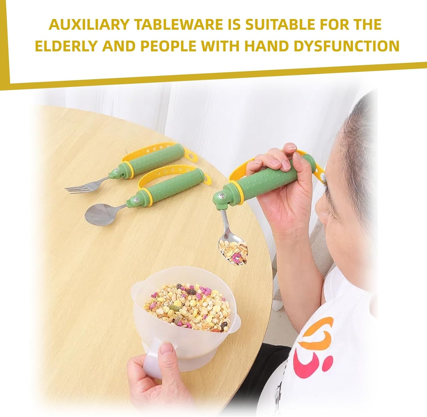 Dietary Aid Tableware,Weighted Handle with Straps,Relieves Hand Tremors,Suitable for the Elderly,Arthritis Stroke and Parkinson's Patients,(Knife,Fork and Spoon Four-piece Set),Green