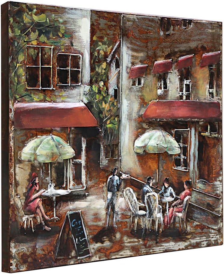 Asmork 3D Metal Art - 100% Handmade Metal Unique Wall Art - Stereograph Oil Painting - Home Decor - Ready to Hang Sculpture Artwork 3D Picture (Cafe (24x24 inch))