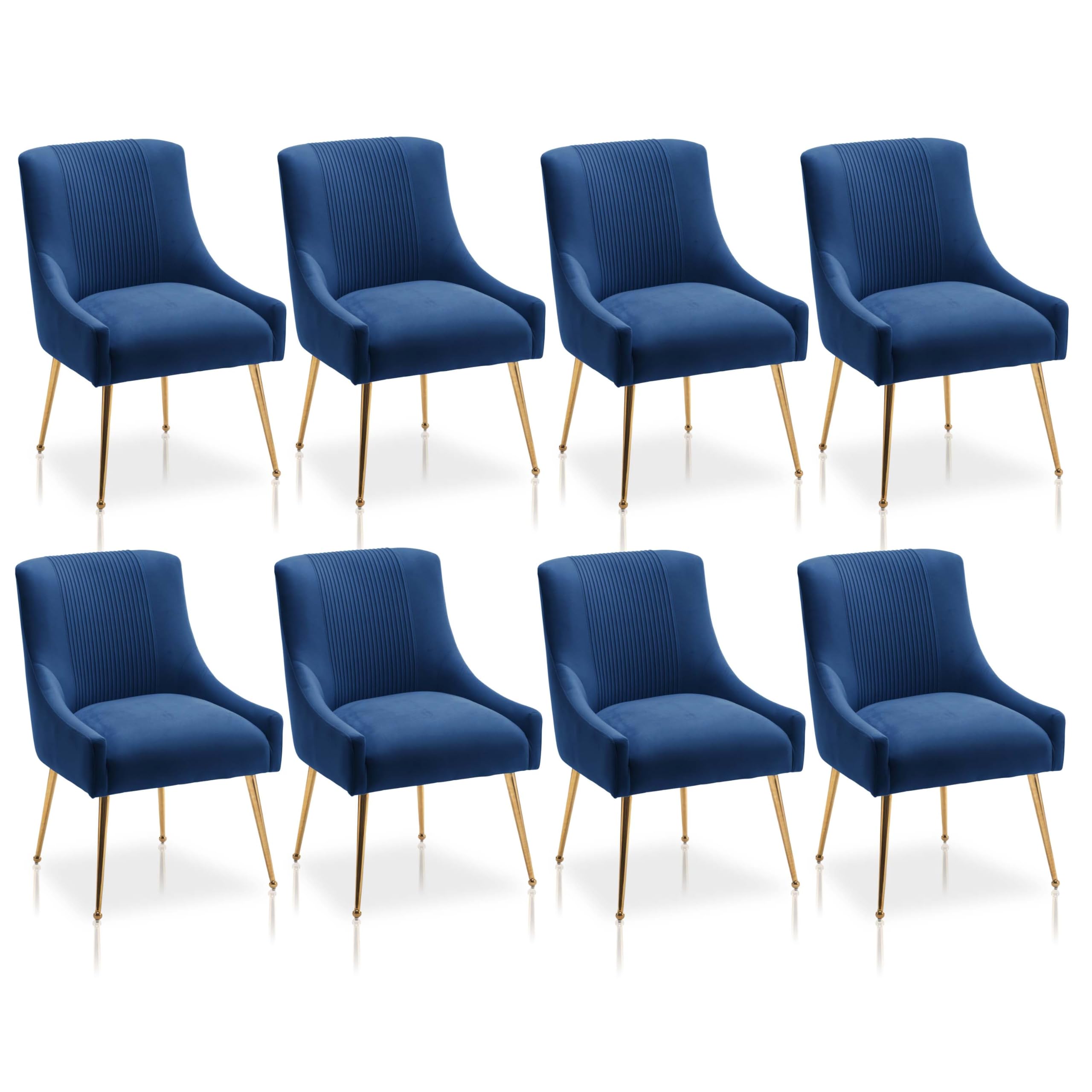 Modern Dining Chairs, Velvet Upholstered Dining Room Chairs with Gold Legs,Tufted Accent Chair Set of 8 for Reception Room Living Room Study Room(Navy