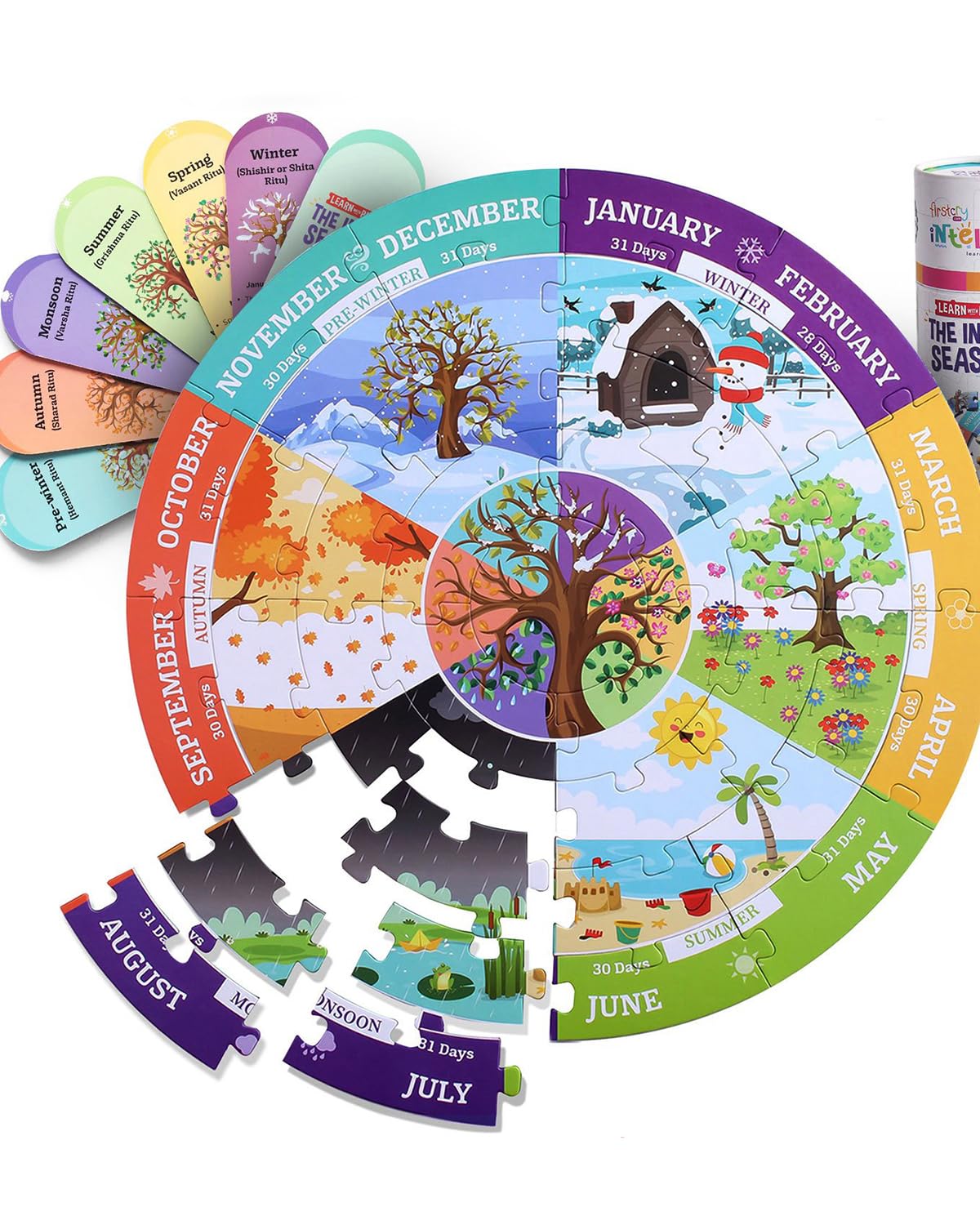 FIRSTCRY INTELLISKILLS Premium 37 Pcs Indian Seasons Jigsaw Puzzle With 6 Flash Cards|Fun Learning Of 6 Seasons|Floor Puzzle For Kids|Educational Toy|Gifts For Boys & Girls|Bis Certified| 4+ Years