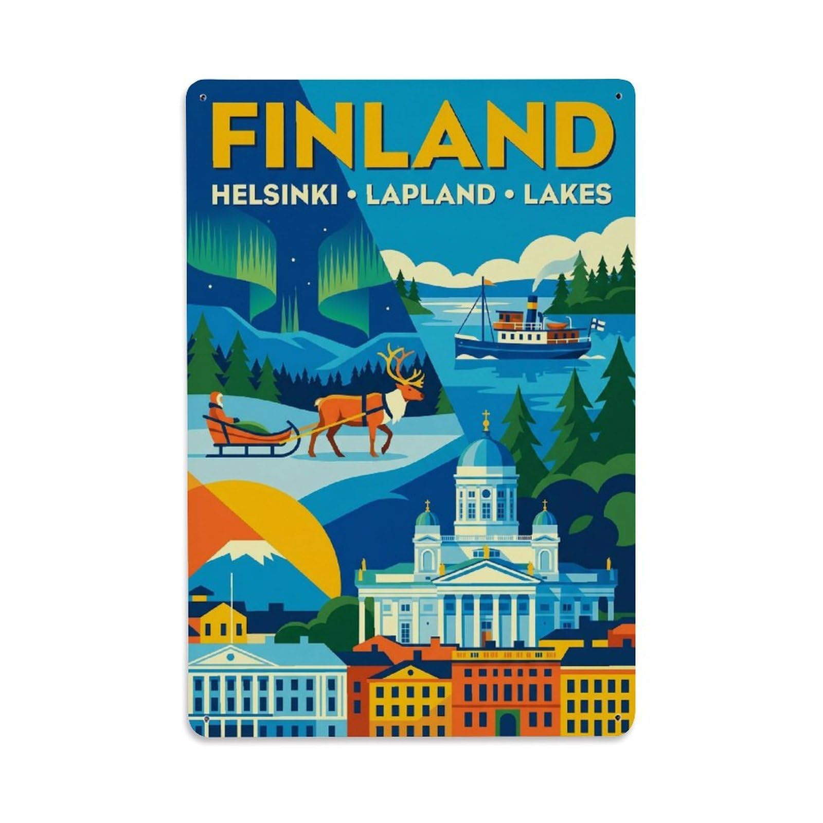 Olhnbad Style Helsinki Cathedral Finnish Lakes Heritage Travel Metal Tin Sign