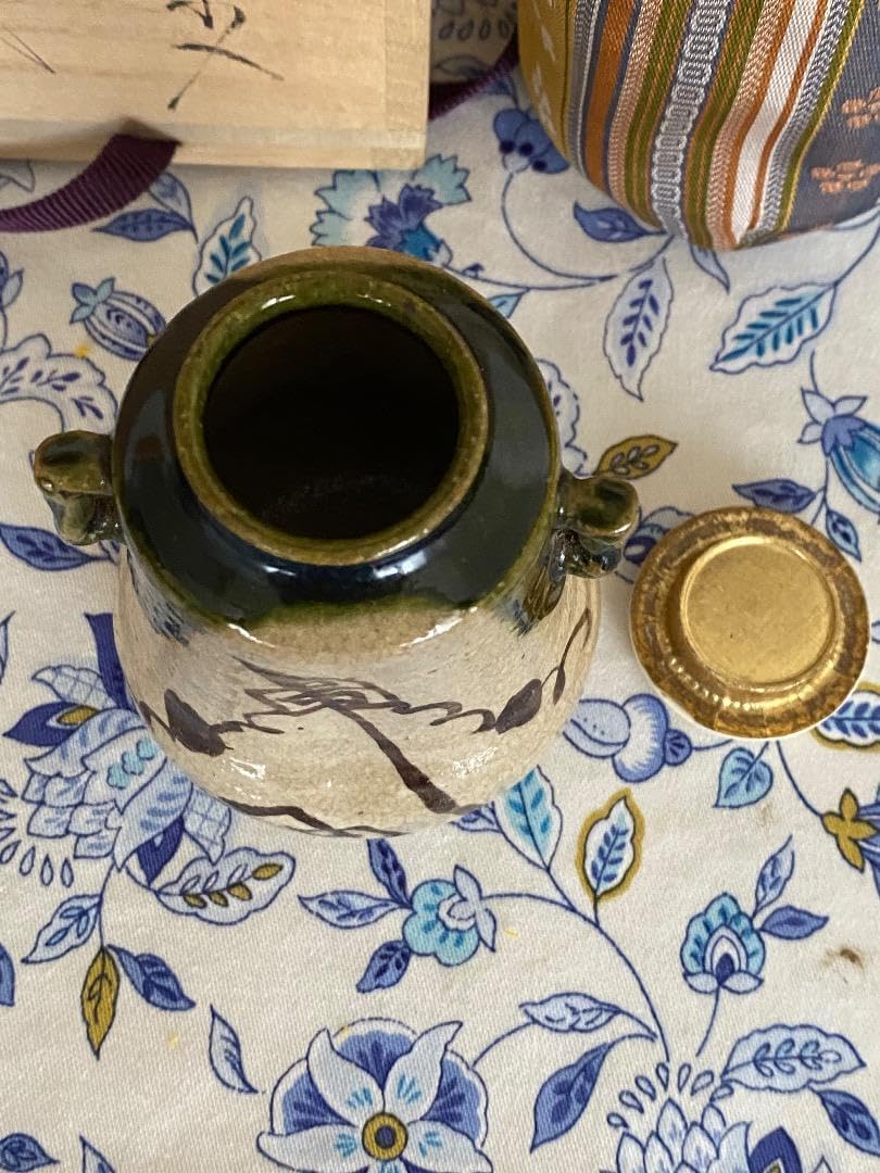 桶谷定一 大海茶入 仕覆 亀甲龍紋緞子 茶道具 共箱 茶入 伝統工芸品