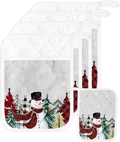 Miniatura 8 de Juego de 2 agarraderas de tela de toalla de invierno para cocina, antideslizantes y aislantes de calor, juego de agarraderas de tela de toalla con