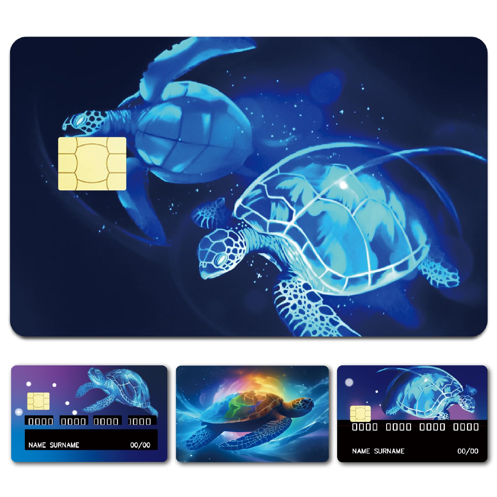 CREATCABIN 4 Styles Turtle Credit Card Skins Debit Card Skin Sticker Covering No Bubble Slim Personalized Bank Card Protecting Decals PVC Waterproof Removable for Transportation Key Card 7.3x5.4Inch โ image 1
