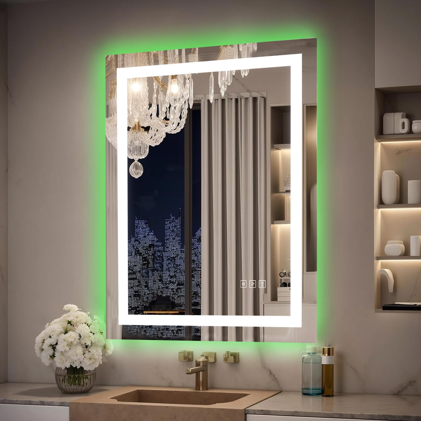 Miroir de Salle de Bain LED 70 x 50 cm avec éclairage et Fonction Anti-buée, rétroéclairage RVB, éclairage Avant 6500 K, Miroir Intelligent avec Fonction de Changement de Couleur