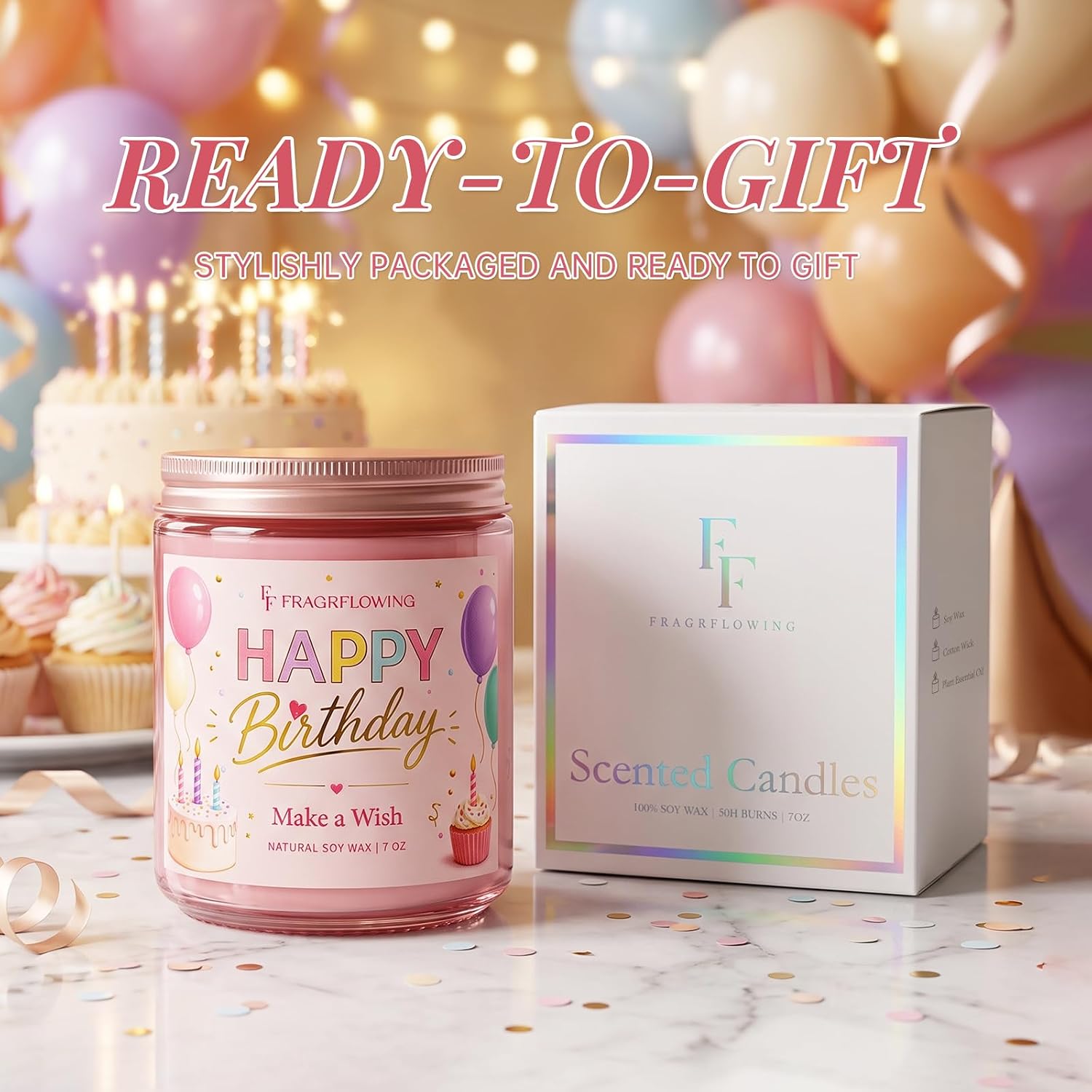 FRAGRFLOWING Birthday Candle Gifts for Women, Creamy Vanilla 7oz Soy Wax image 3