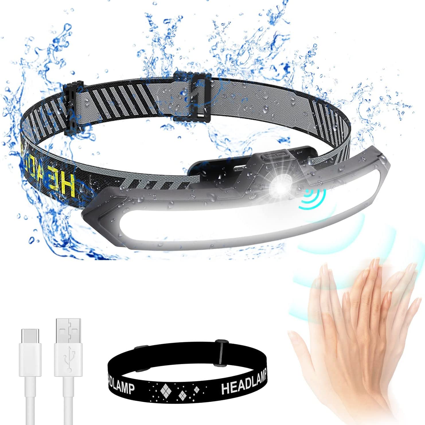 Headlamp Rechargeable, Super Bright Beam Head Lamp LED with Motion Sensor, Waterproof Head Light Flashlight with White Red Light for Hiking, Running, Repairing, Fishing, Cycling