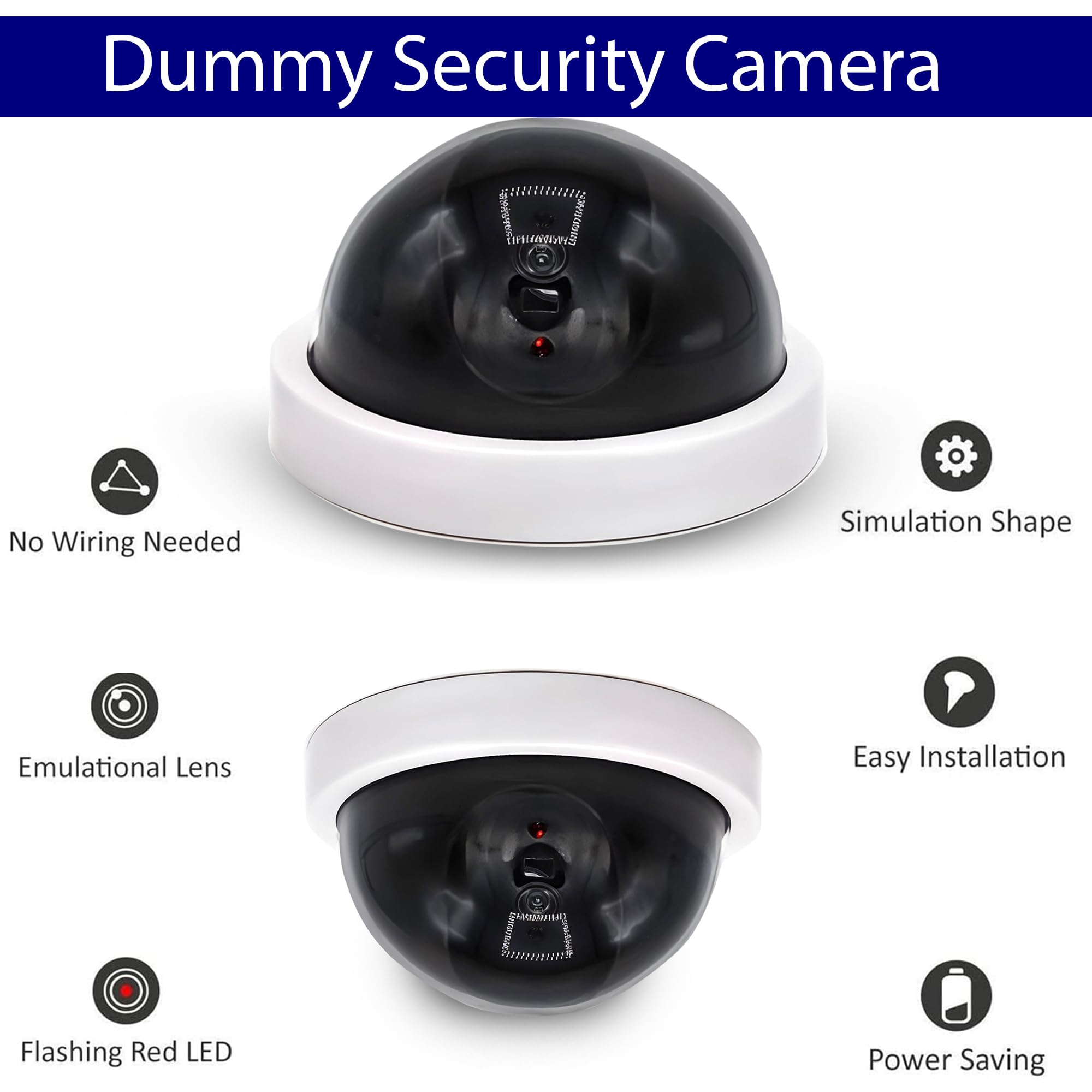 Trimming Shop 4-pak kopułkowych kamer CCTV z realistycznym migającym światłem LED, fałszywe kamery CCTV do użytku na zewnątrz / wewnątrz, niefunkcjonalny nadzór do domu, biura, sklepu, biały