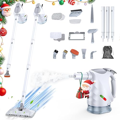 ScrubWiz 10-in-1 Steam Cleaner, Steam Mop & Detachable Handheld Steam Cleaner, 320ml Water Tank, 10s Fast Heating, Portable Steamer for Kitchen, Floor, Tiles, Home, BBQ, Ergonomic Handle, Bright White
