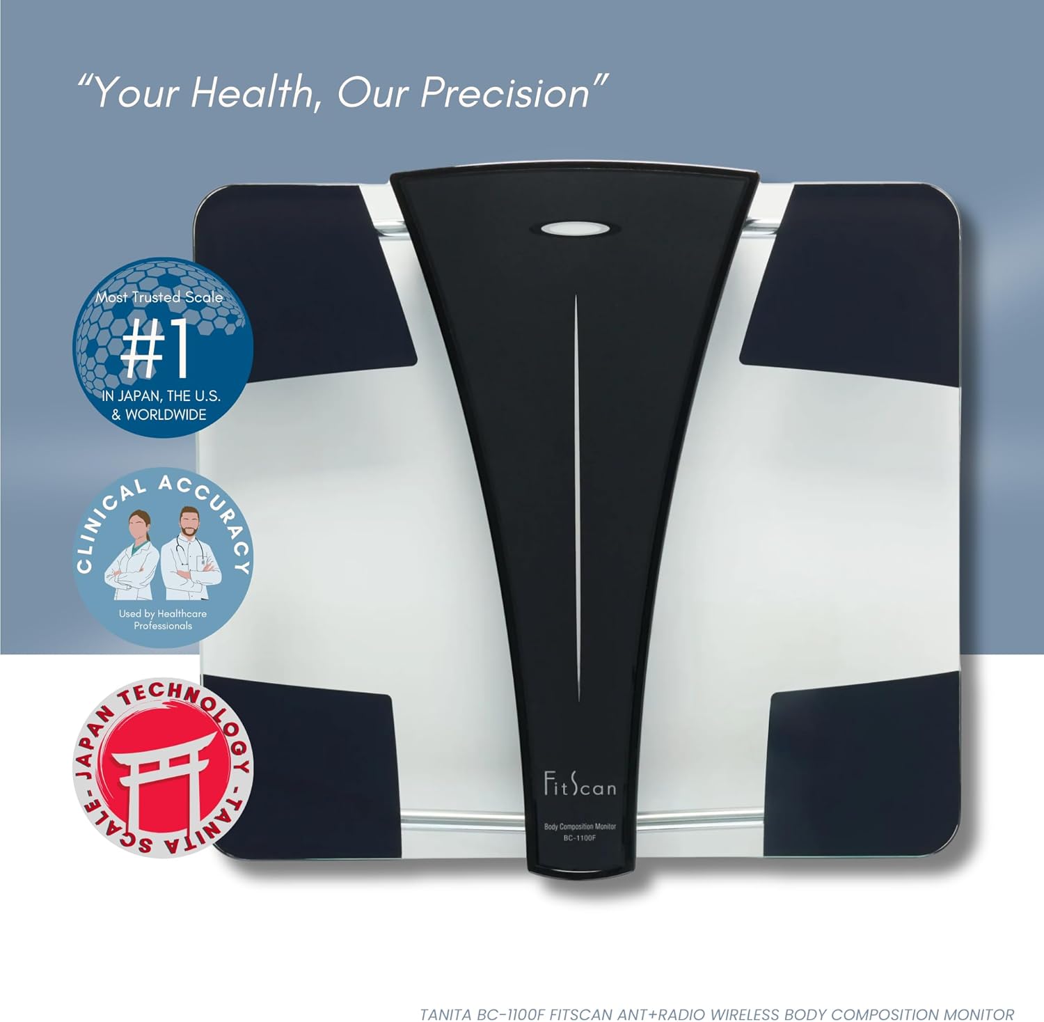 Tanita BC-1100F FitScan ANT+ Radio Wireless Body Composition Monitor - Digital Smart Scale - Tracks Weight Body Fat Body Water Muscle Mass - Japan Technology - Fitness and Health Device
