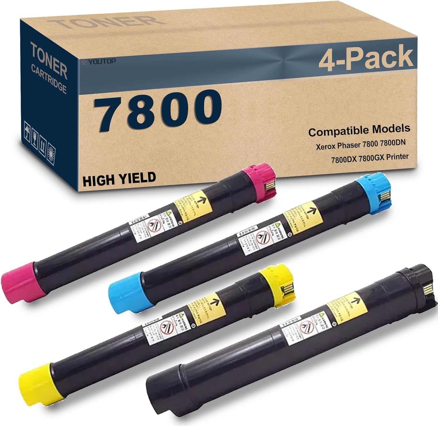 Phaser 7800 Toner Cartridge 106R01569 106R01566 106R01567 106R01568 High Capacity Replacement for Xerox Phaser 7800 7800DN 7800DX 7800GX Printer(4-Pack | CMBY)