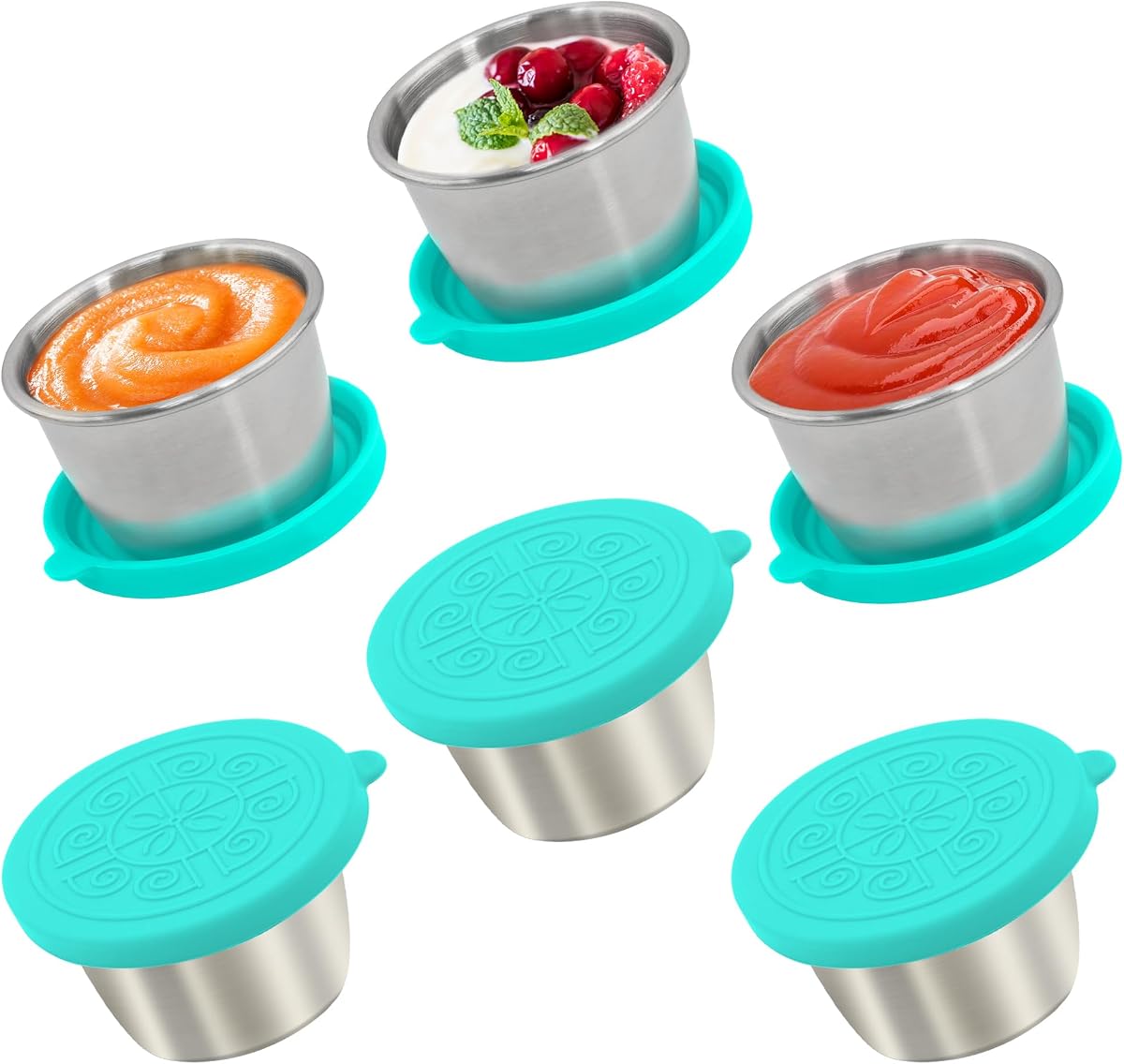 Qukaka 6x2.7 Oz Salad Dressing Container to Go,Handy Leakproof Stainless Steel Meal Prep Containers Reusable,Sauce Containers for Lunch Box, Picnics, Travel, Office and Kitchen Storage