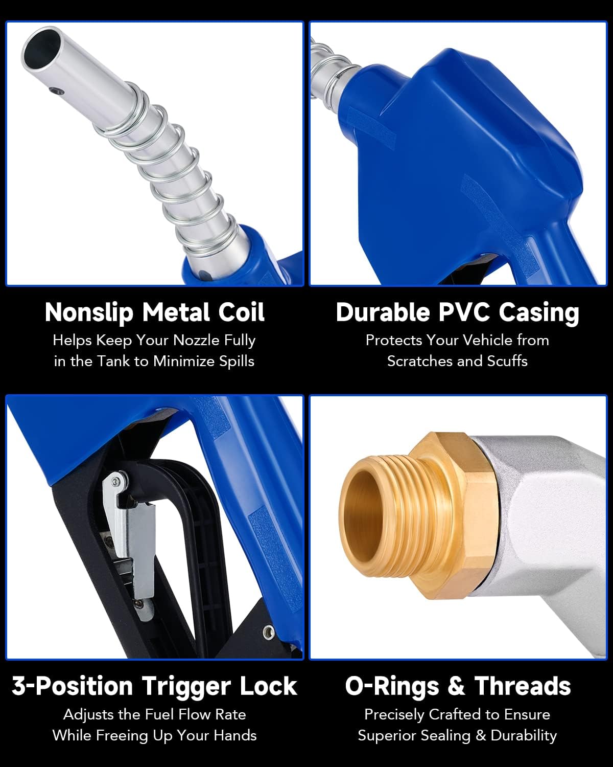 Orion Motor Tech Automatic Fuel Nozzle Kit, 3/4" NPT Auto Shut Off Fuel Nozzle with 360° Hose Swivel, Gas Fuel Transfer Refilling Nozzle with 15/16" Spout 16 gpm Flow Rate