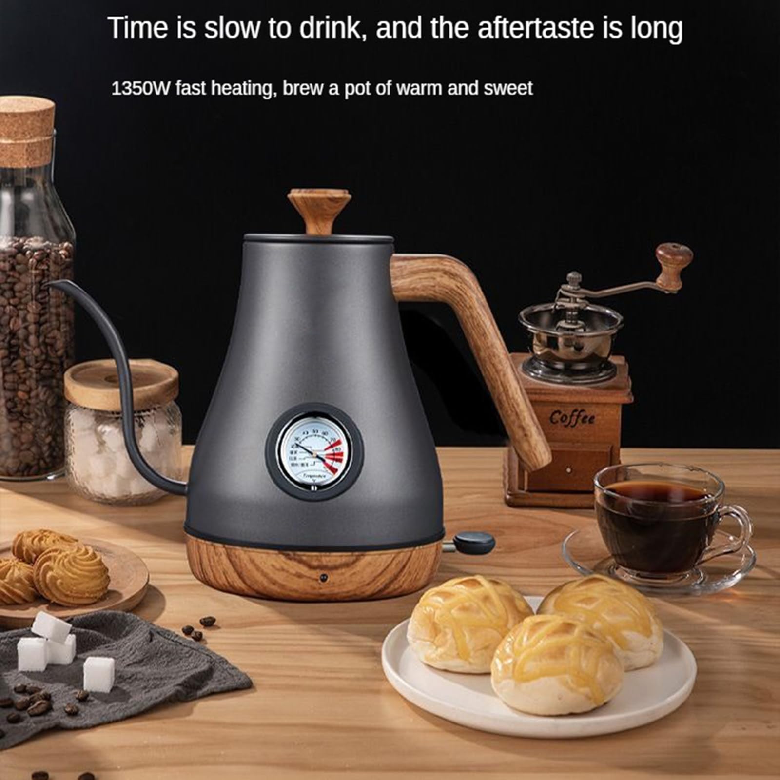 Bollitore Elettrico a Becco Lungo, bollitore Elettrico per Il tè, bollitore con Display della Temperatura, caffettiera Fatta a Mano