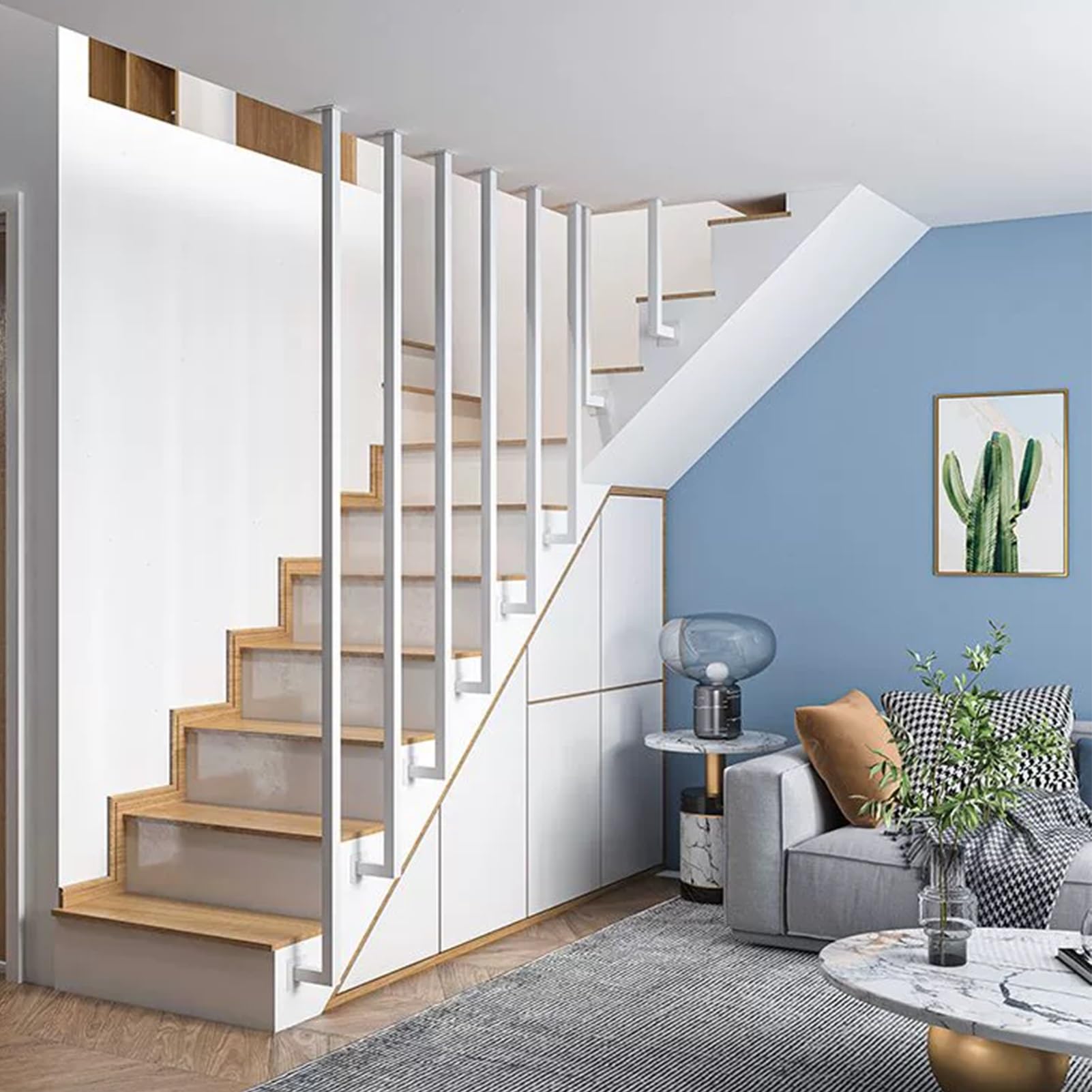 Garde-corps d'escalier antichute blanc en métal pour sécuriser les marches extérieures