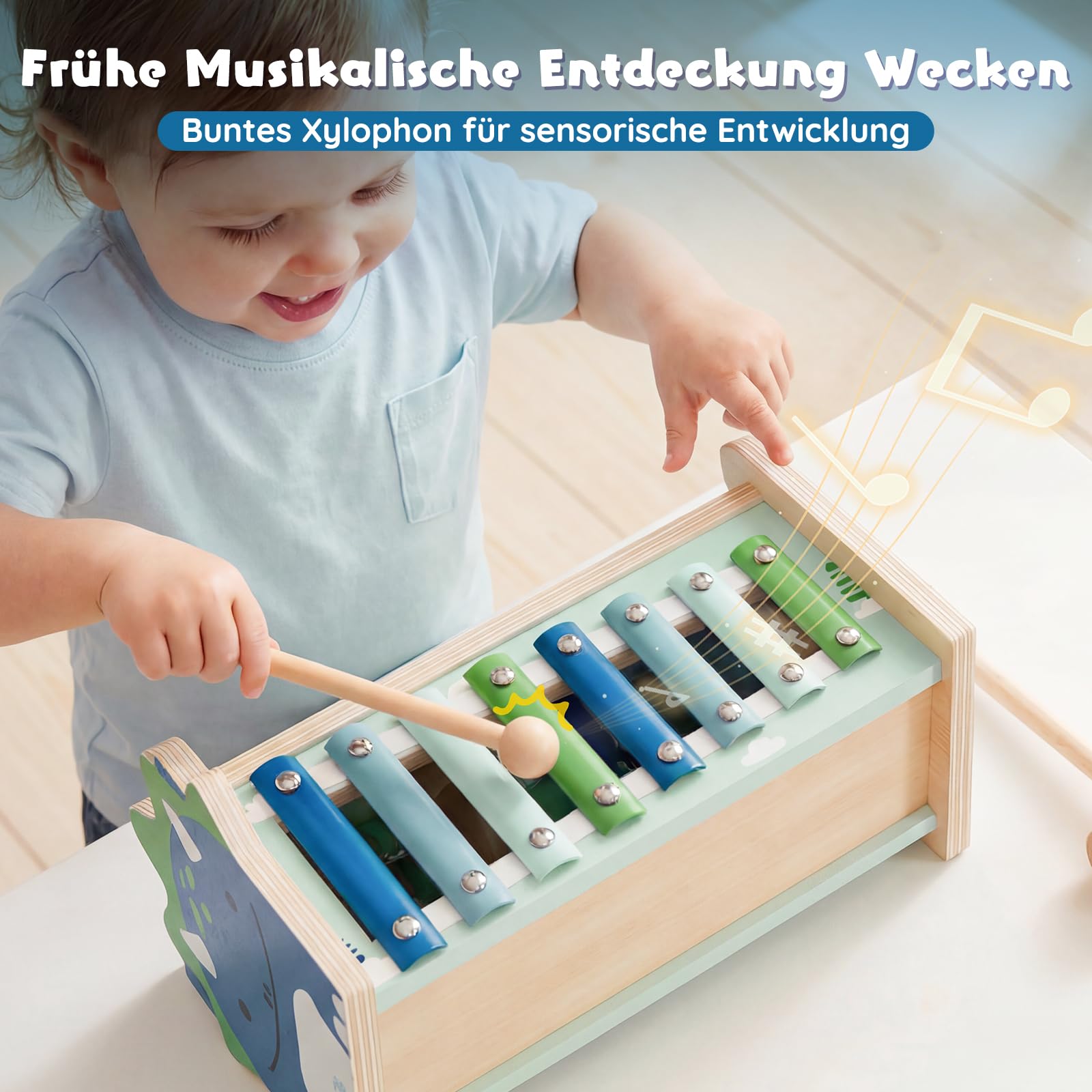 Lehoo Castle Montessori Spielzeug ab 1 Jahr, Hammerspiel mit Xylophon & Zahnrädern, Holz Motorikspielzeug mit Integrierter Aufbewahrung, Sicheres Lernspielzeug Geschenk für Jungen 1 2 3 Jahre
