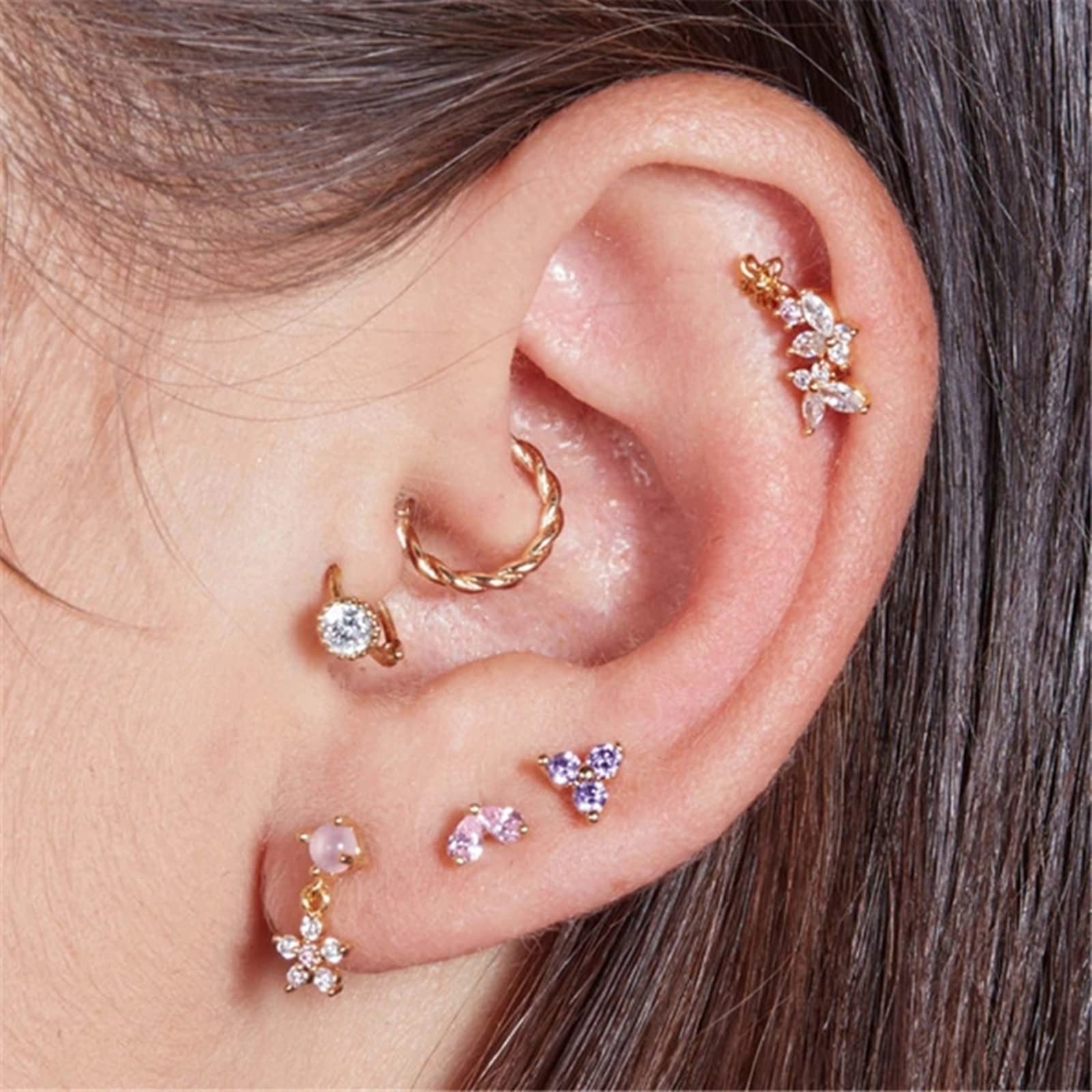 Pierścień tragus 1,2 mm, srebro próby 925 Kolczyki na chrząstkę, złote kolczyki, skręcone kółko, pierścionki do przekłuwania ust, biżuteria dla kobiet, opakowanie 1 szt., srebro, bez cyrkonii