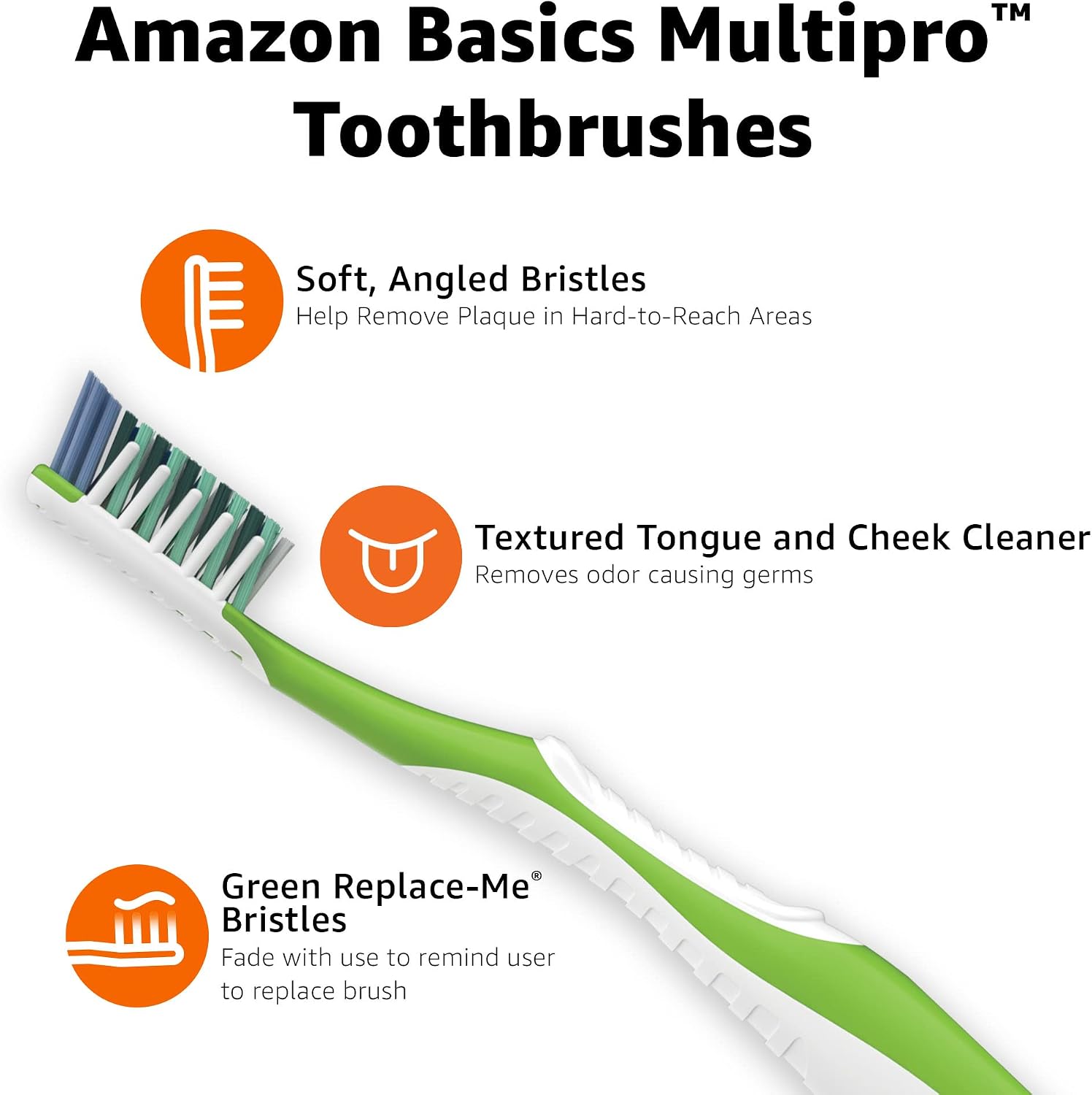 Amazon Basics MultiPro Toothbrushes with Angled Bristles, Soft, 4 Count, Pack of 1