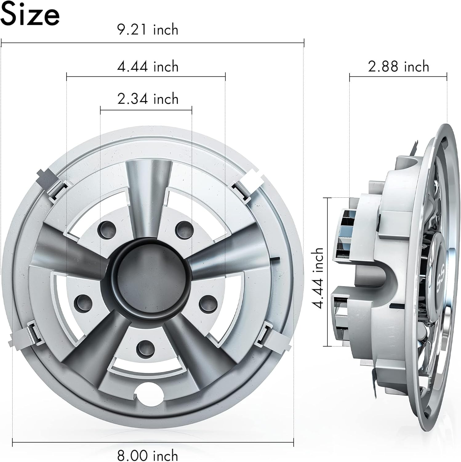 10L0L Golf Cart SS Wheel Covers Hub Caps for EZGO, Club Car, Yamaha - 8 Inch Snap-on Installation, Chrome, Set of 4