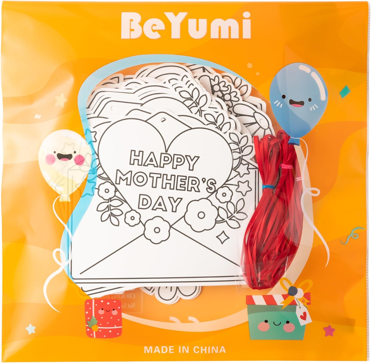 BeYumi Mother's Day Coloring Kit - 83Pcs Color Your Own Mother's Day Ornament Set for Kids DIY Coloring Craft Kit Love You Mom Card Decor School Classroom Holiday Party Activity Art Craft Supplies