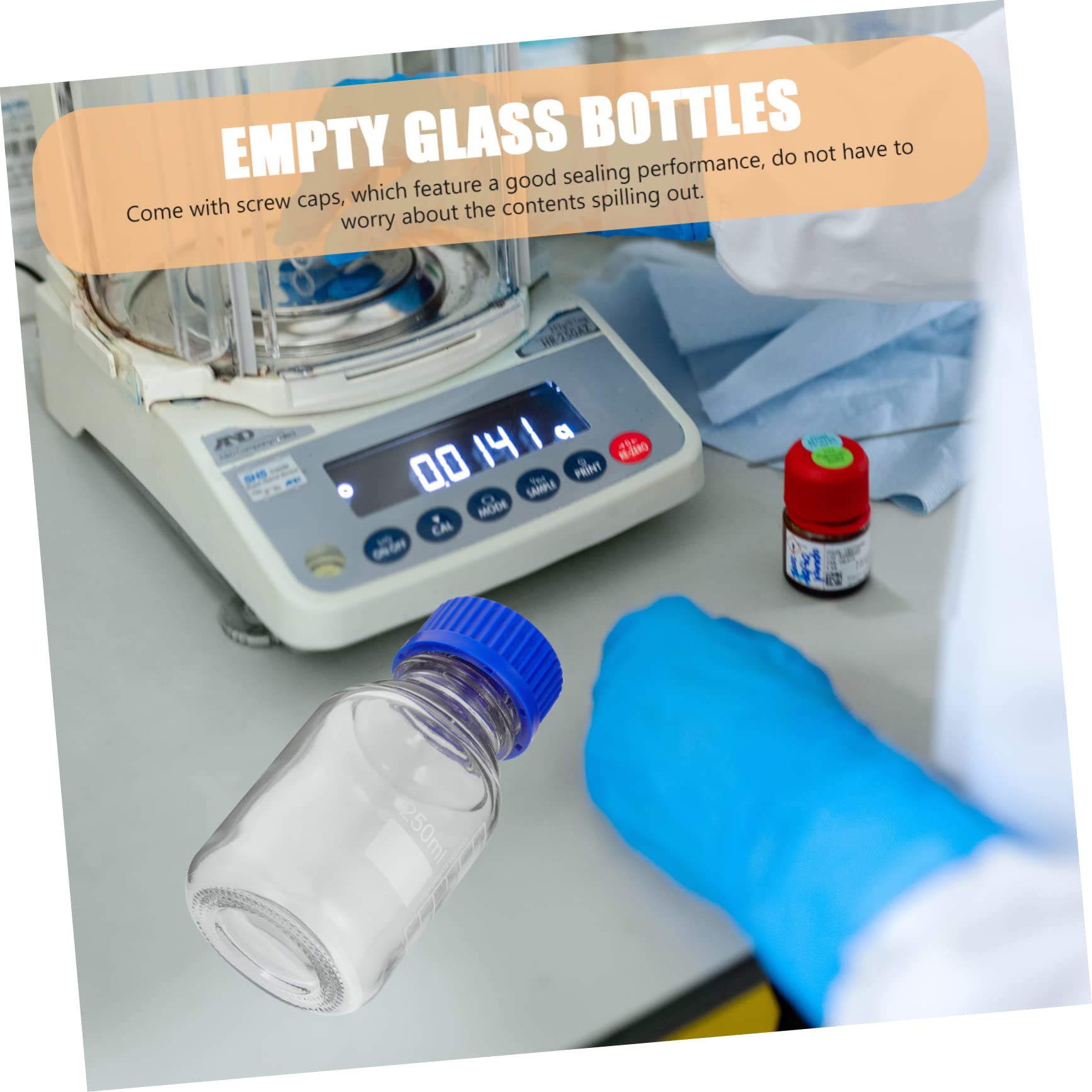 Gatuida 4pezzi Bottiglie Graduati Per Reagenti in Vetro Con Tappi Vite Blu Da Resistenti e Anti-perdita Per Laboratorio Chimica Casa e Scuola
