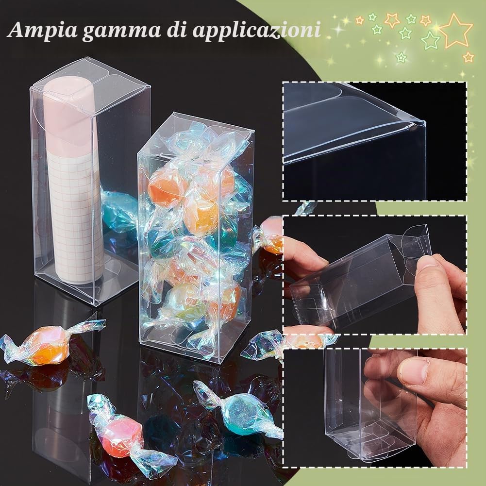 NBEADS 30pz Scatola in Plastica PVC Trasparente, 3x3x8cm Scatole Regalo Rettangolari Trasparenti Scatole Bomboniere per Feste di Matrimonio Biscotti Caramelle Torta al Cioccolato