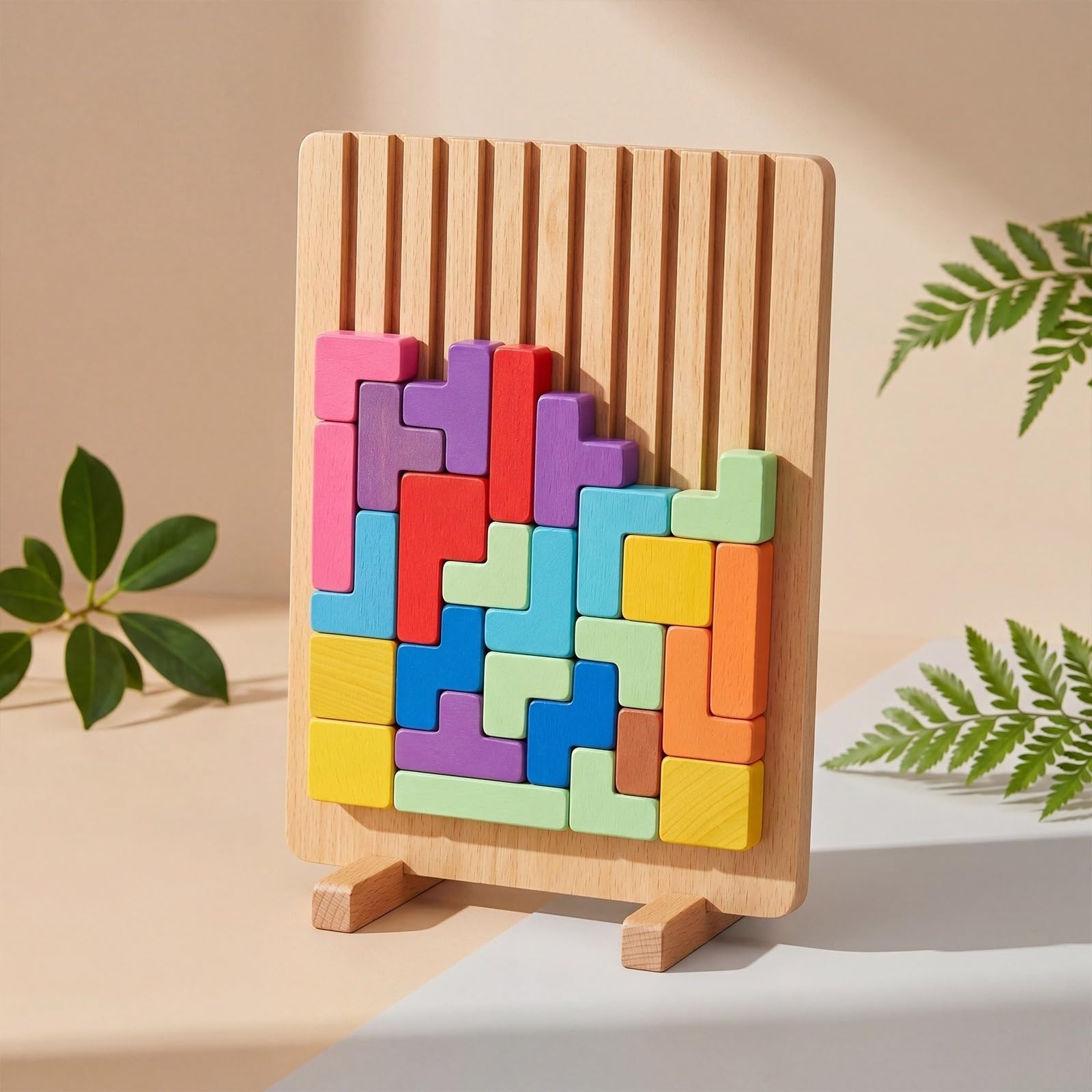 Bloque de rompecabezas de madera para niños – Juego educativo de formas geométricas (Edades 3+) – Estimula la creatividad & Razonamiento lógico para niños
