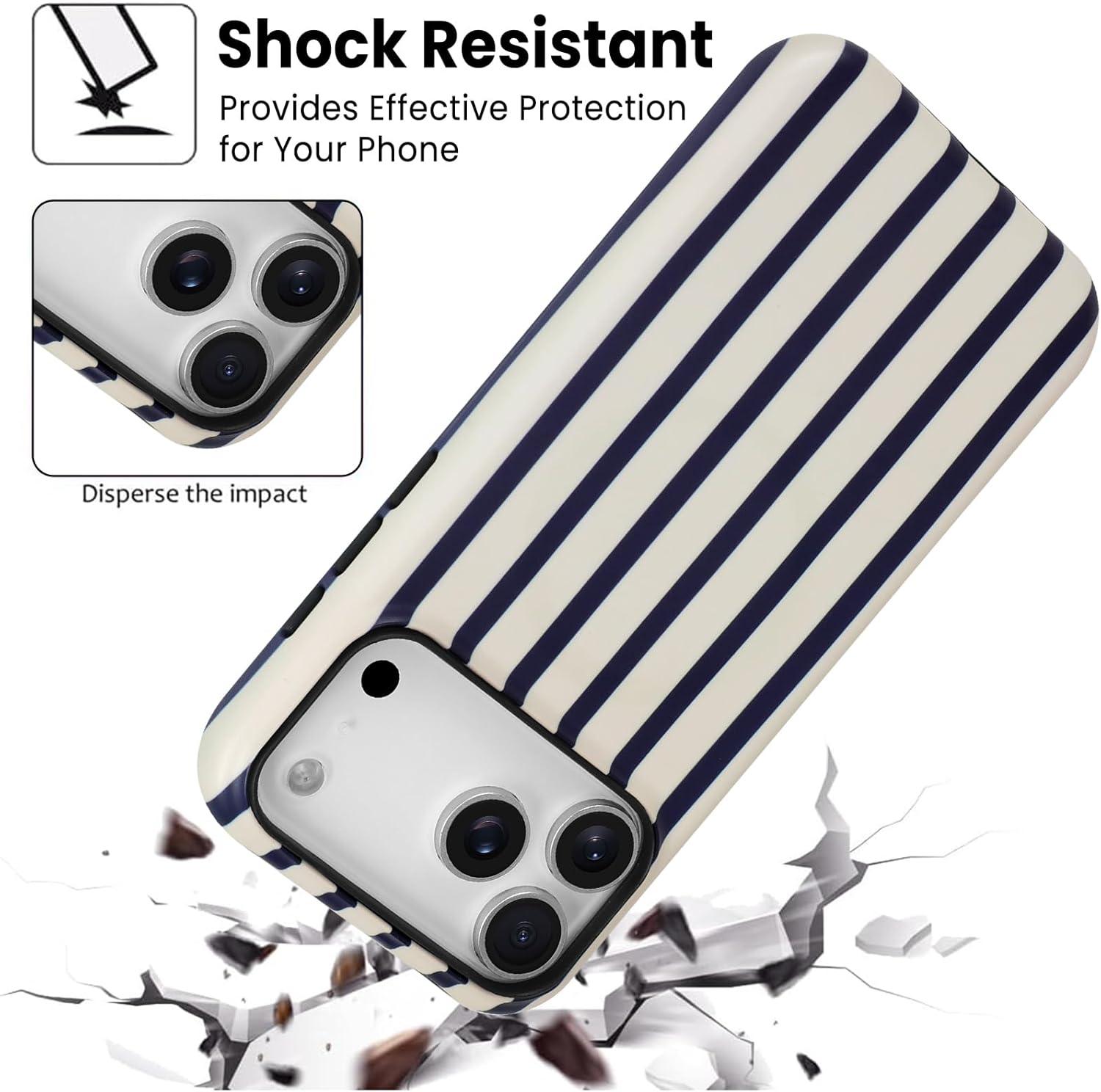 SOKAD Magnetic Vertical Stripes Phone Case for iPhone 17 Pro Max, Cute Navy Blue Striped Line Pattern Compatible with Magsafe Matte Protective Case Cover with Screen Protector for Girls Women - Image 5
