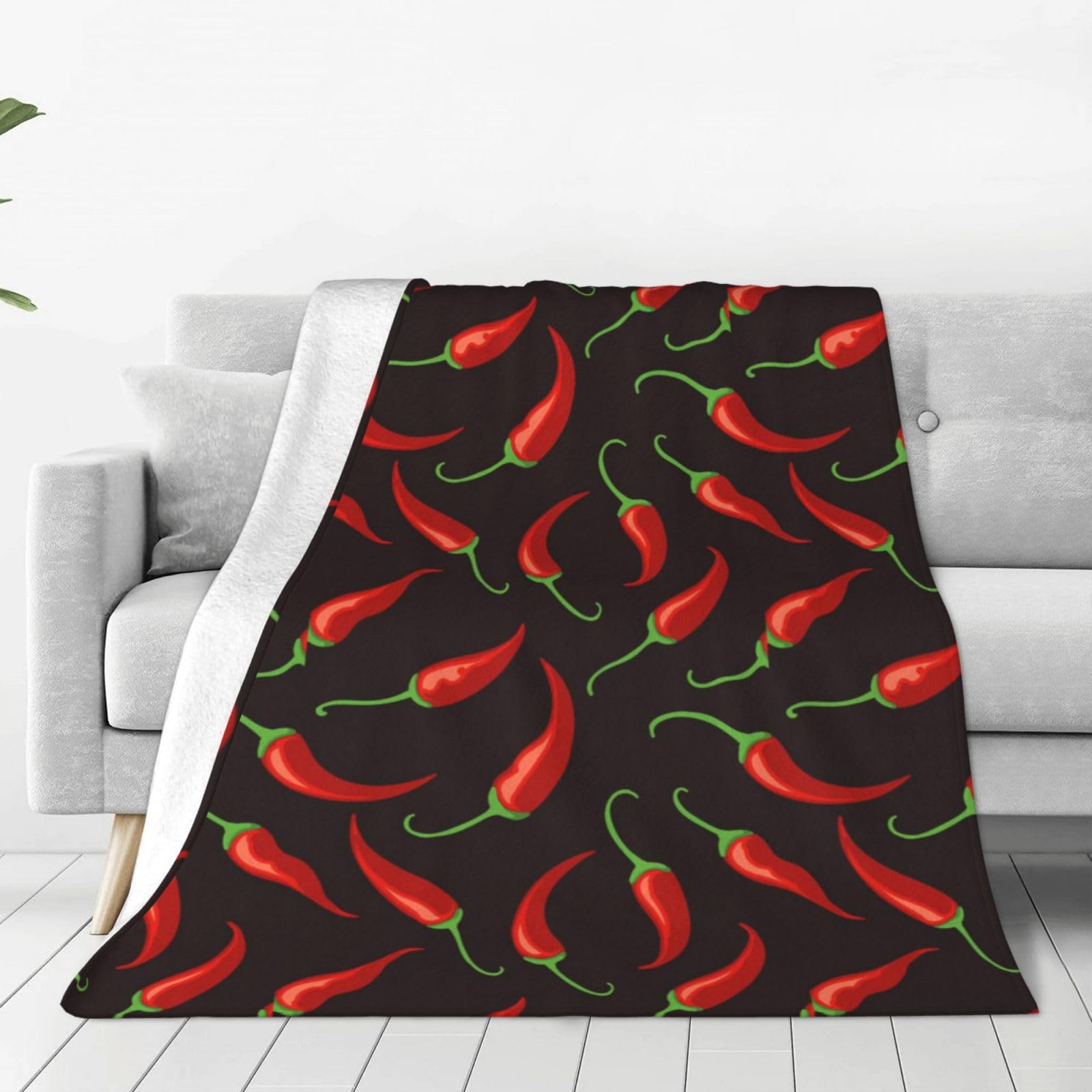 Couverture polaire en flanelle douce haut de gamme au motif piment rouge élégant