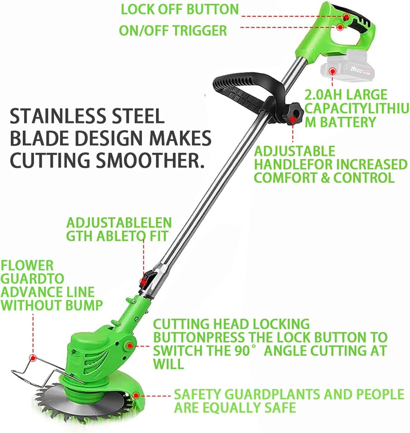 Cordless Weed Wacker, 3-Pound Ultra-Lightweight Battery Powered Grass Trimmer & Electric Weed Eater, Portable Battery Grass Cutter for Tight Spaces and Yard Lawn Care