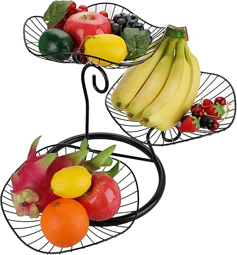 Miniatura 2 de OwnMy Soporte de Cesta de Frutas de 3 Niveles Tazón de Frutas de Hierro Decorativo, Bandejas de Almacenamiento Portafrutas de Alambre Metálico