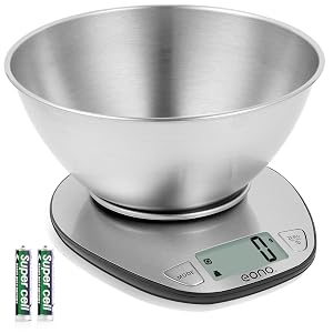 Eono Báscula digital cocina con cuenco extraíble, tara, 5 kg