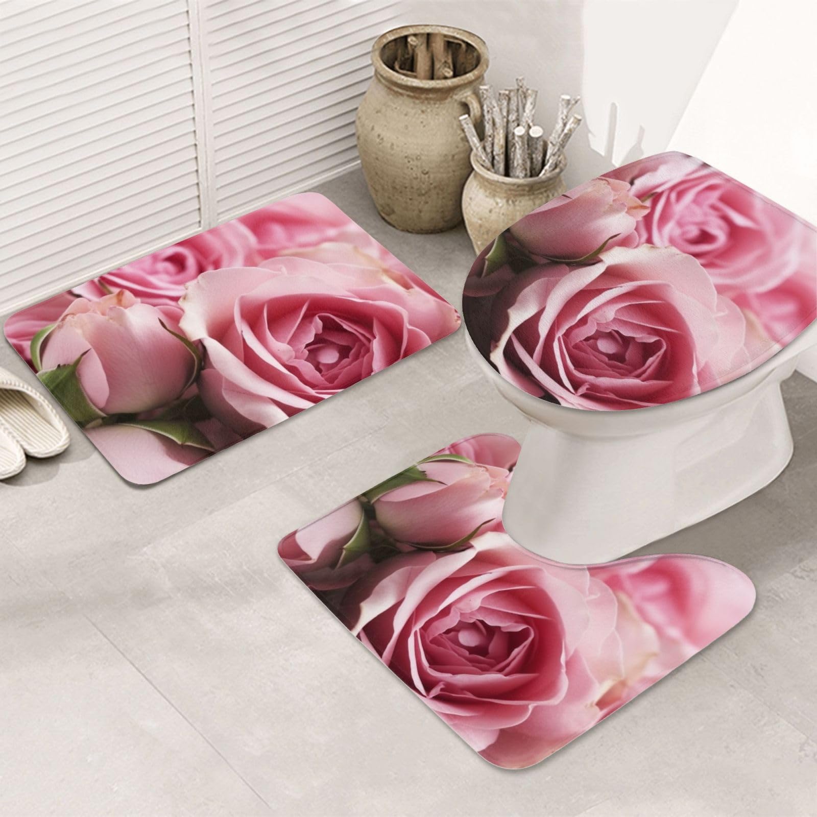 Tapis de bain en mousse à mémoire de forme chic motif roses déco de luxe