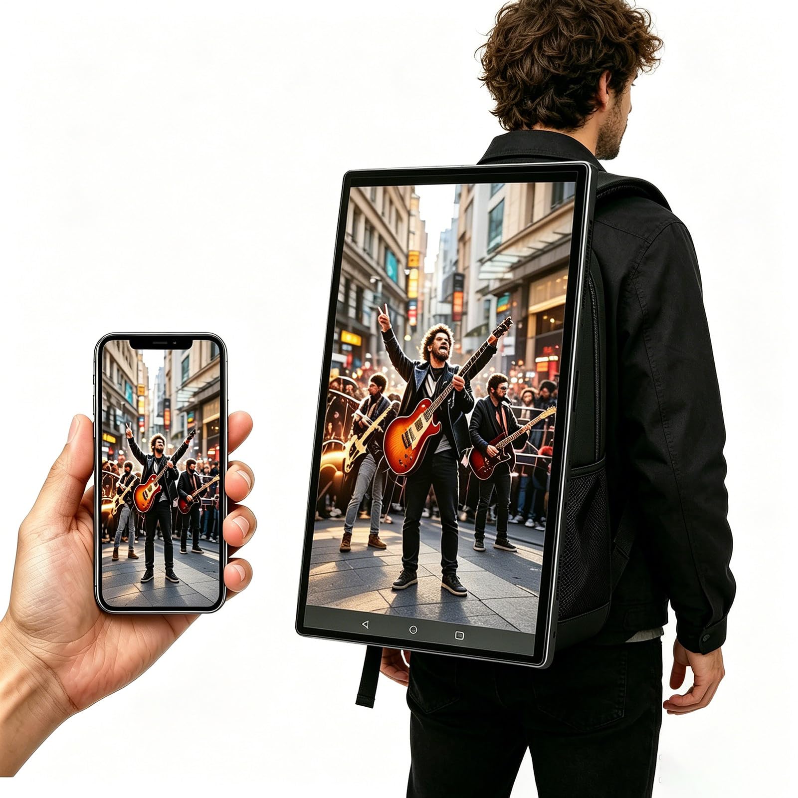 RoyceBee 21.5 Inch Touchscreen Advertising Backpack, 1000nits High Brightness LCD Screen Backpack, IP65 Waterproof Digital Signage Backpack with USB/App/CMS Input for Auto Playback,Android 11OS